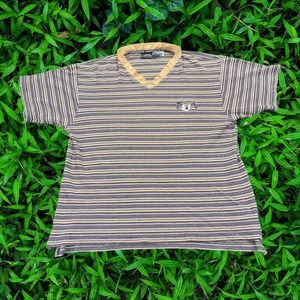 90s Looney Tunes Collection Taz Striped Embroidered Tan White Cotton Tee Medium